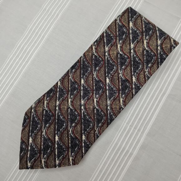 Evan Picone 100% Silk Mens Tie Necktie Blue Brown Geometric Waves Classic Length - Picture 1 of 8